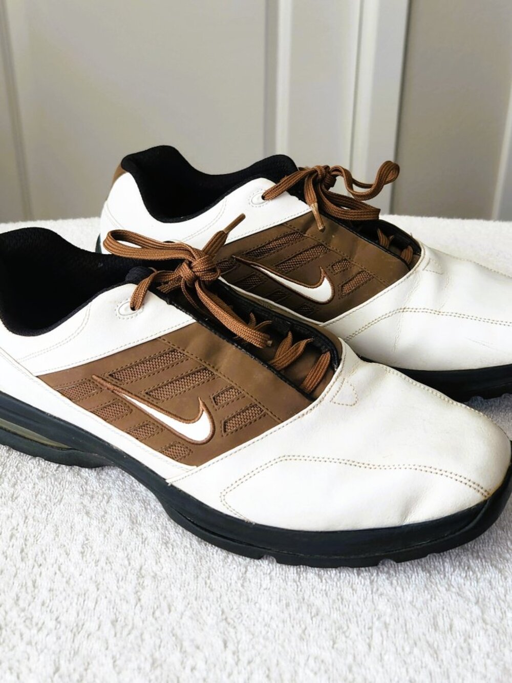 Nike Golf Air Leather Soft Spike Golf Shoes Men's Size 13 White Brown 312358-112